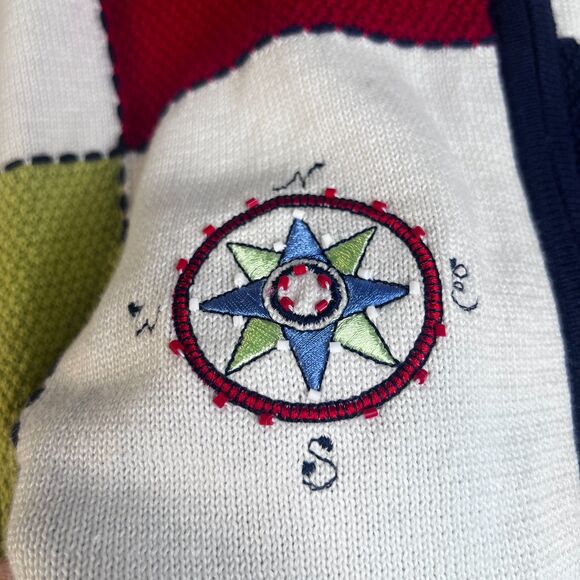 Nautical Embroidered Beaded Zip Up Short Sleeve Sweater Alfred Dunner Size Small - Picture 7 of 10